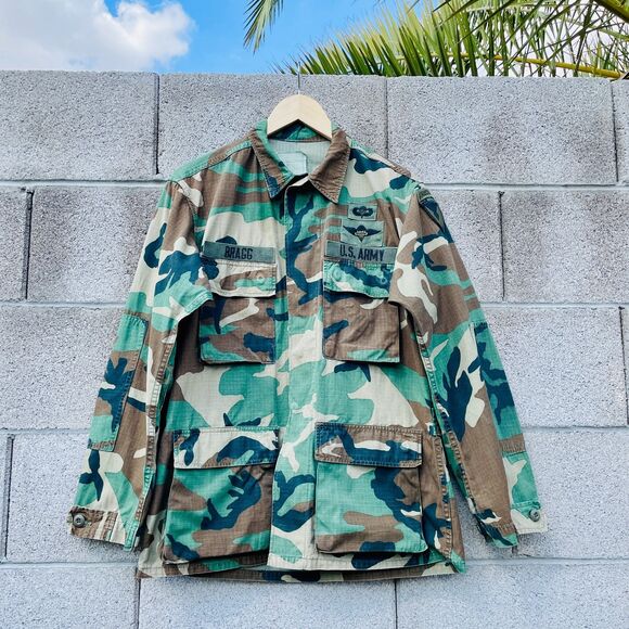Vintage Army Woodland Fatigue Shirt Small-Regular VTG Army Airborne BRAGG Sm/Reg - Picture 2 of 16